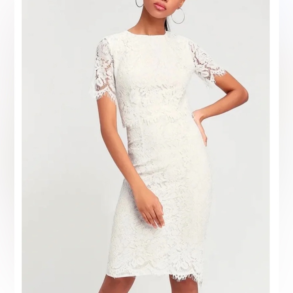 Lulu’s NWT white short sleeve lace midi dress XS